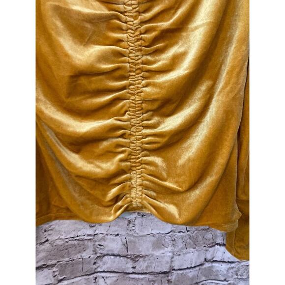 Cato Top Womens Medium Mustard Gold Velvet Cropped Ruched Boho Hippie Stretch - Picture 4 of 13